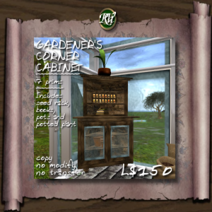 (RVi Design) Gardener's Corner Cabinet - 7 prims (Loaded)