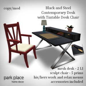 [Park Place] Black & Steel Desk Set
