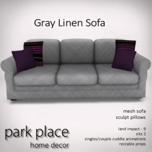 [Park Place] Gray Linen Sofa