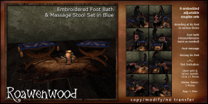 {RW} Embroidered Foot Bath & Massage Stool - Blue