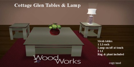 [Wood Works] Cottage Glen Tables & Lamp copy AD